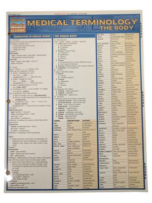 Medical Terminology The Body Ref Card