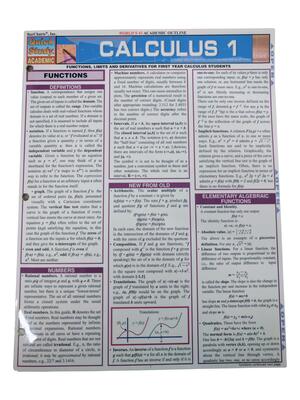 Calculus 1 Basic Ref Card